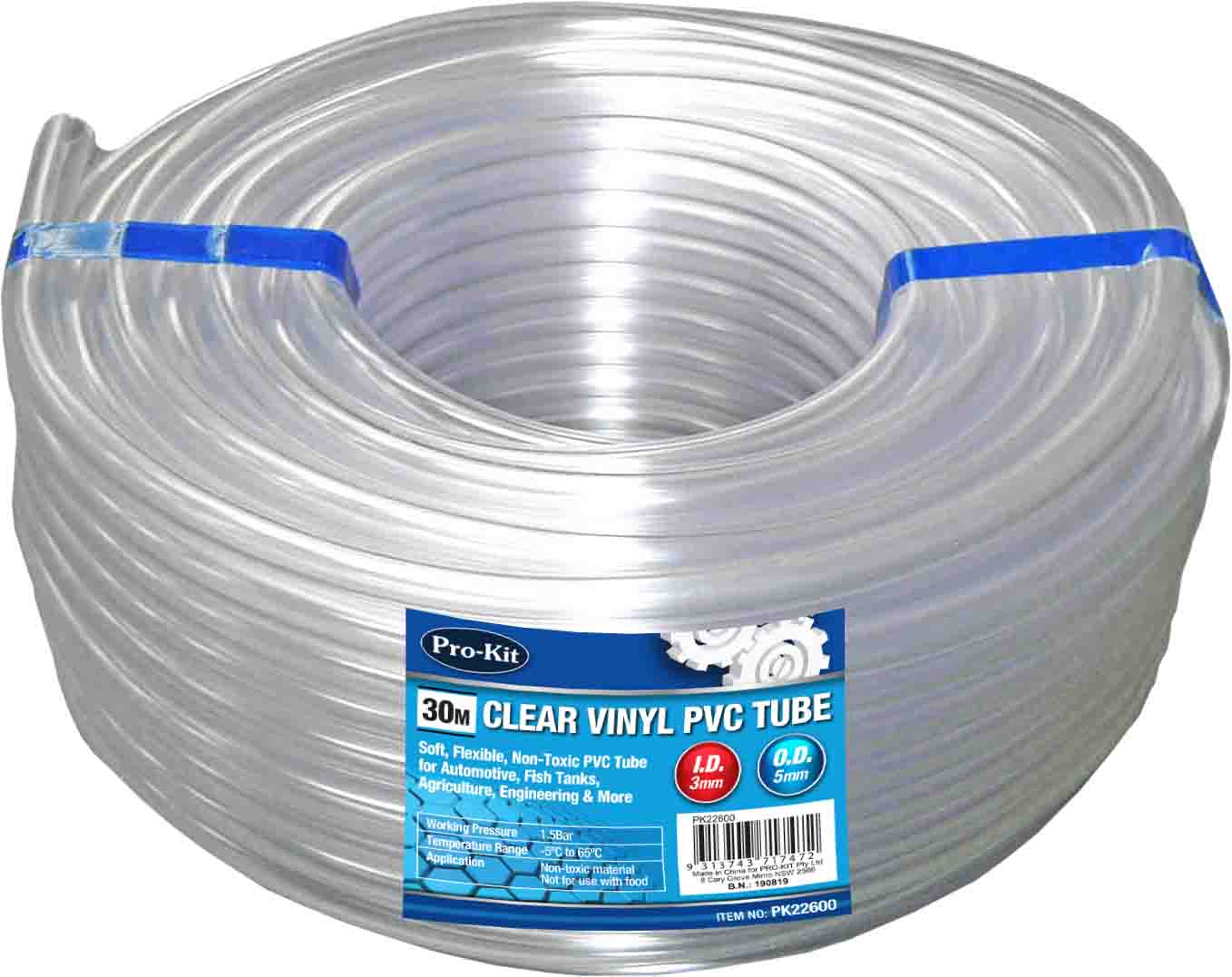 3mm ID x 5mm OD x 30M Clear PVC Tube