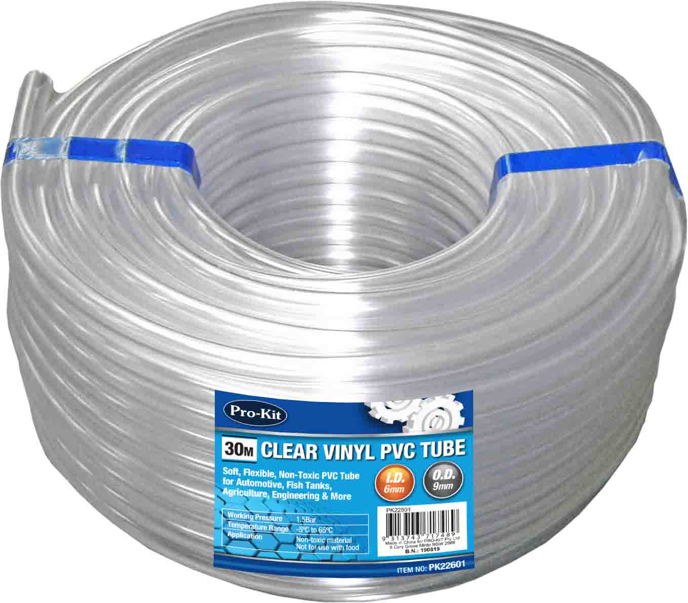 6mm ID x 9mm OD x 30M Clear PVC Tube