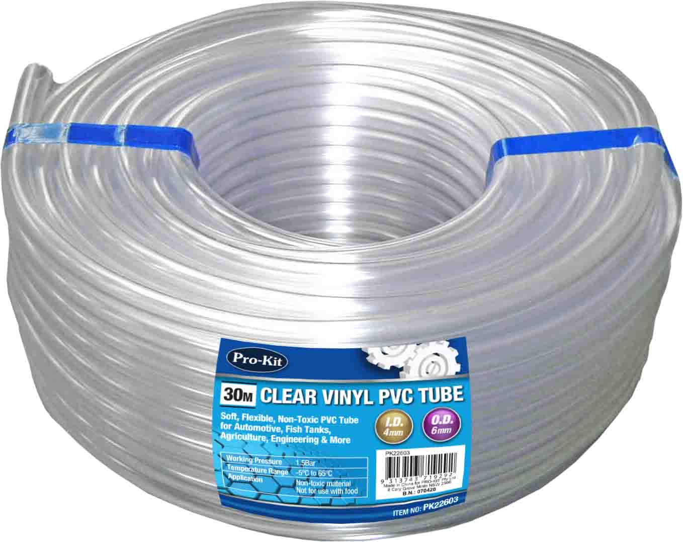 4mm ID x 6mm OD 30M Clear PVC Tube