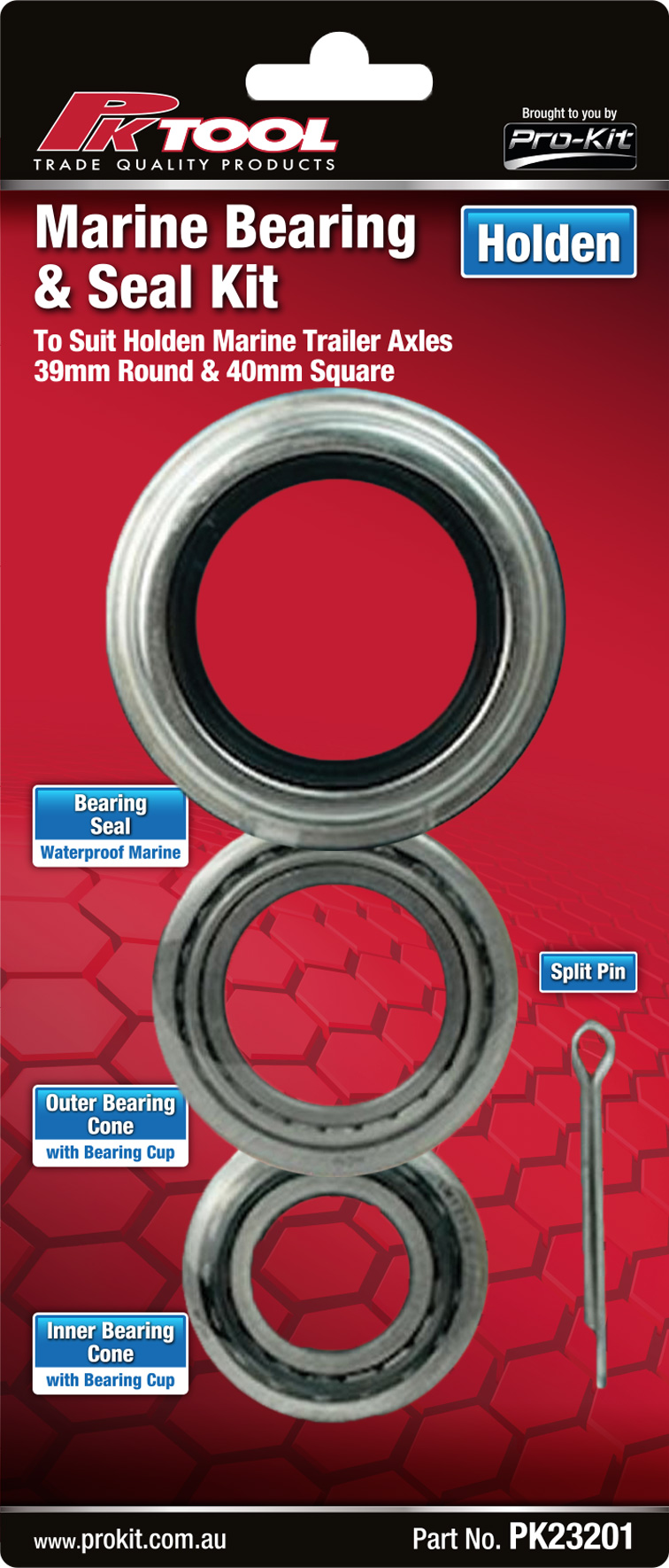 Marine Bearing & Seal Kit to Suit Holden Marine Trailer Axles 39mm Round & 40mm Square