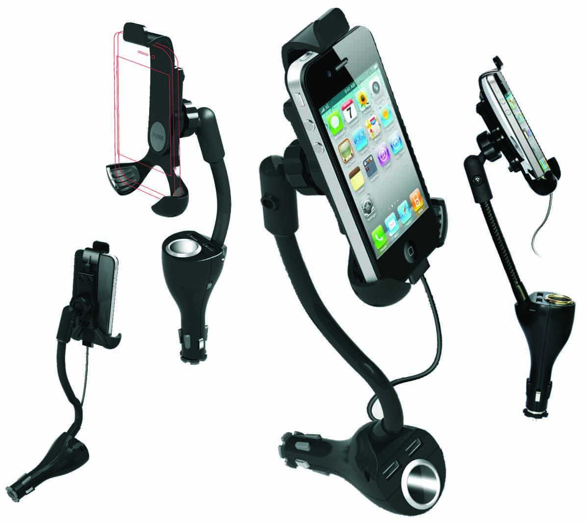 LIGHTER SOCKET & 2 USBs PHONE & NAVIGATOR HOLDER