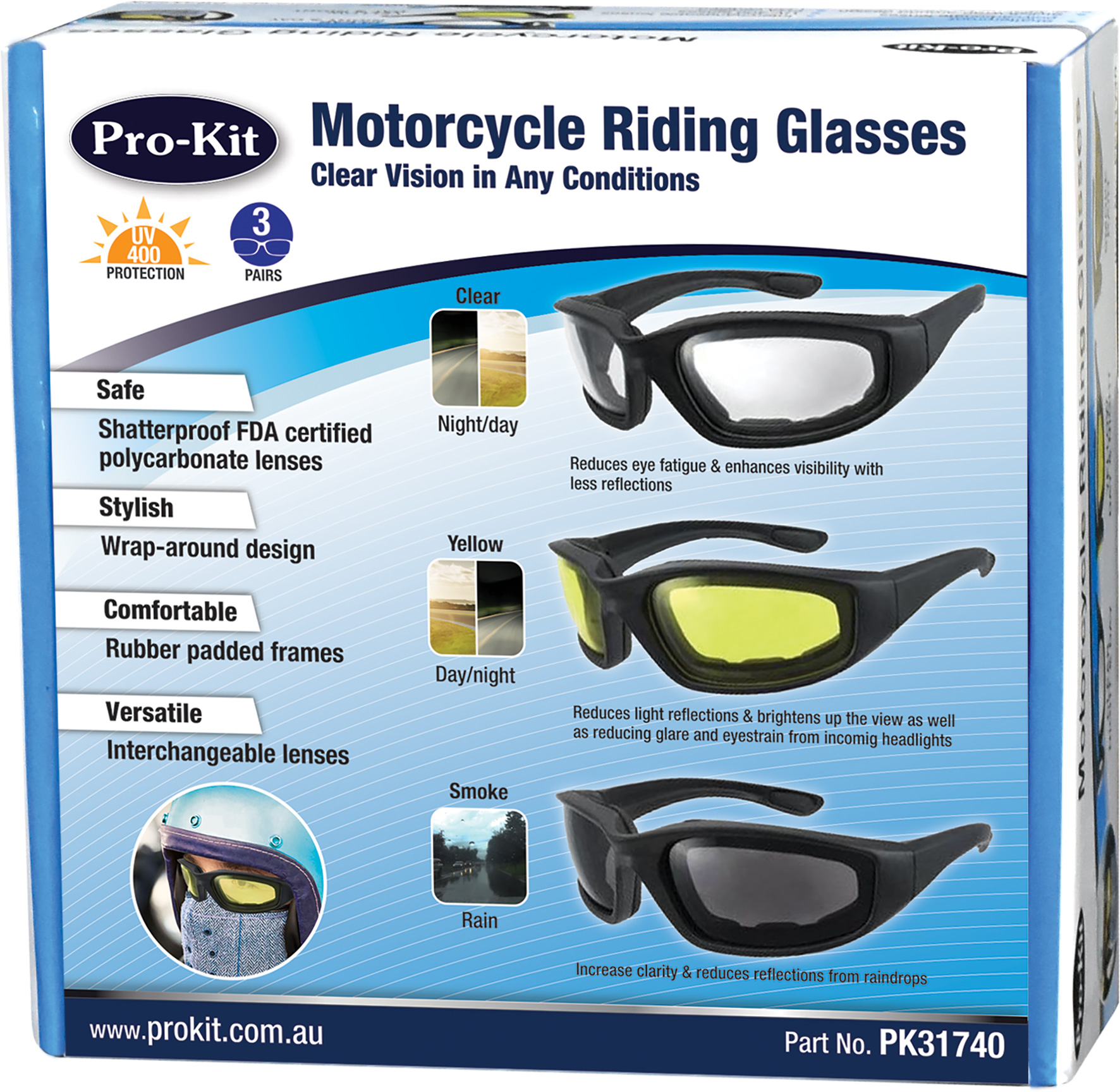3pc Motorcycle Riding Glasses
