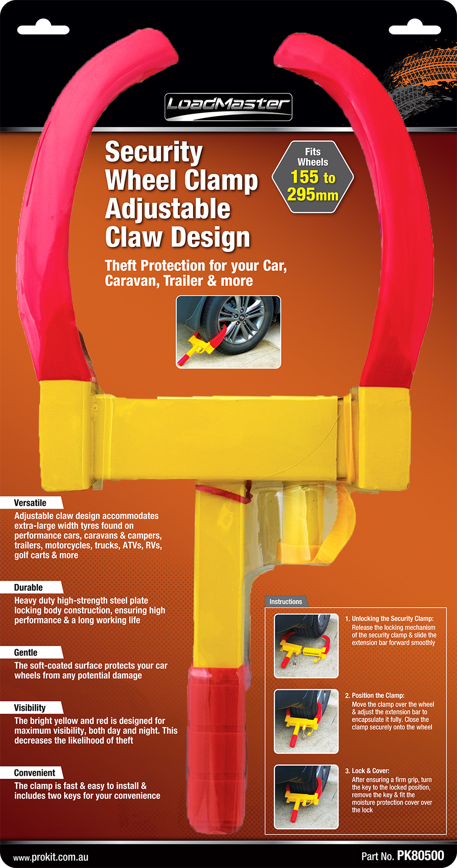 155mm to 295mm Security Claw Wheel Clamp
