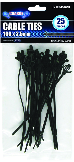 25pc 100 x 2.5mm Push Mount Style Cable Ties