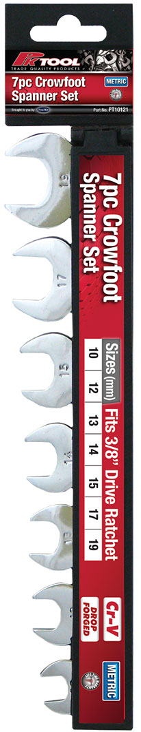 7pc 3/8” METRIC Cr-V CROWFOOT OPEN END SPANNER SET