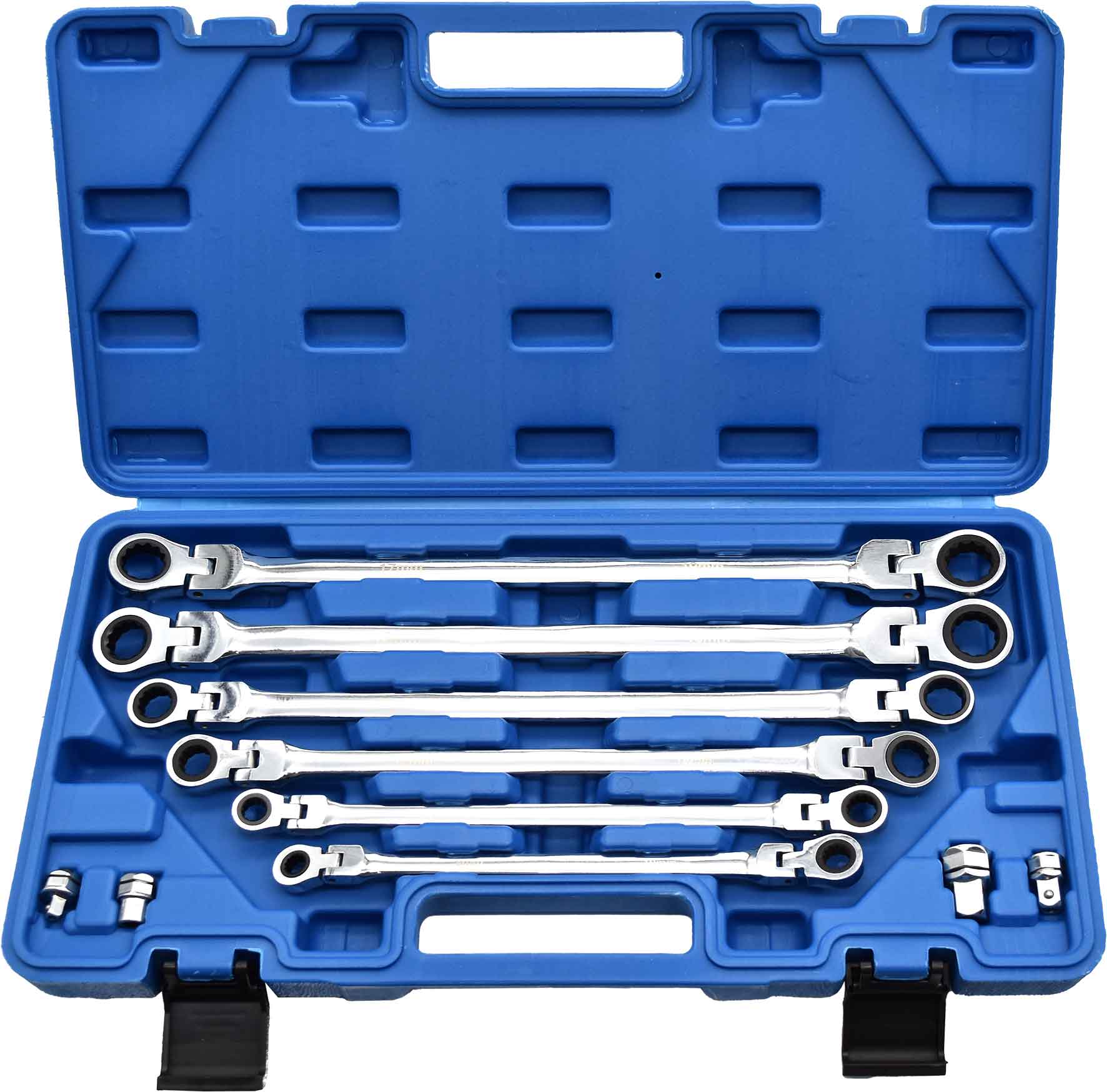 10pc EXTRA LONG DOUBLE RATCHET HEAD METRIC RING SPANNER SET