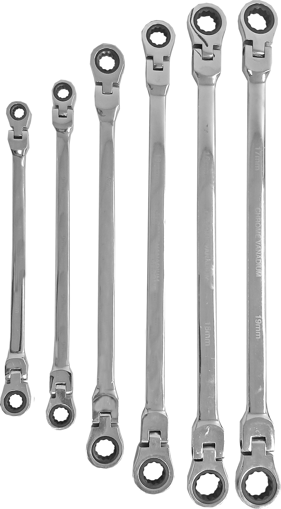 10pc EXTRA LONG DOUBLE RATCHET HEAD METRIC RING SPANNER SET