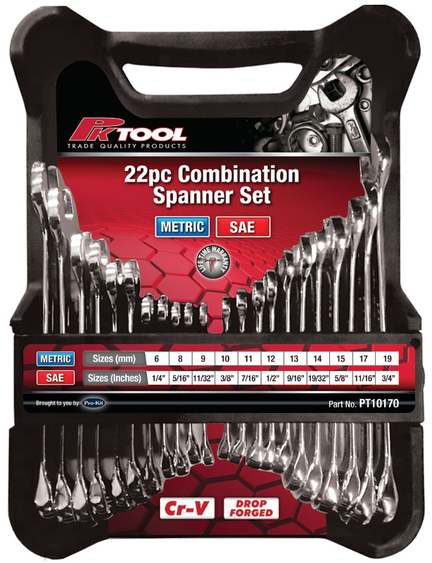 22pc METRIC & SAE Cr-V  COMBINATION SPANNER SET