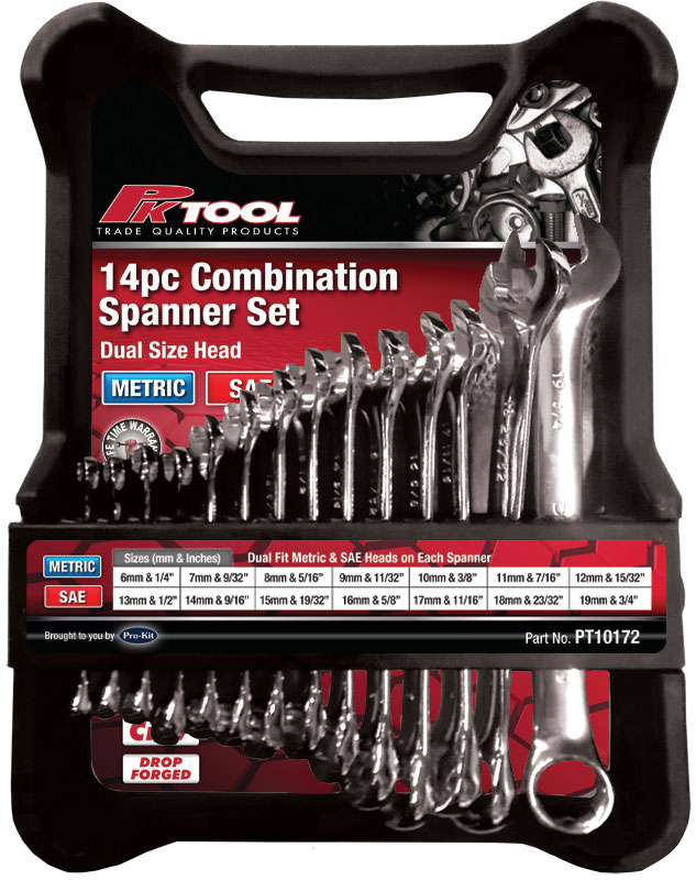 14pc METRIC & SAE DUAL SIZED HEAD Cr-V COMBINATION SPANNER SET