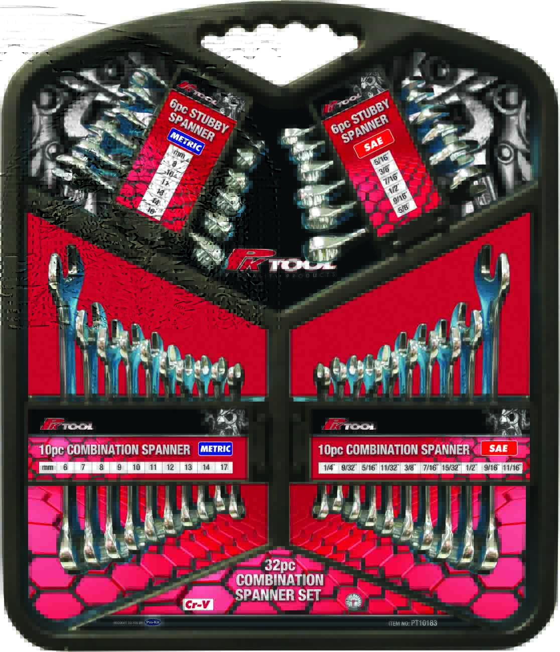 32pc METRIC & SAE REGULAR & STUBBY Cr-V COMBINATION SPANNER SET