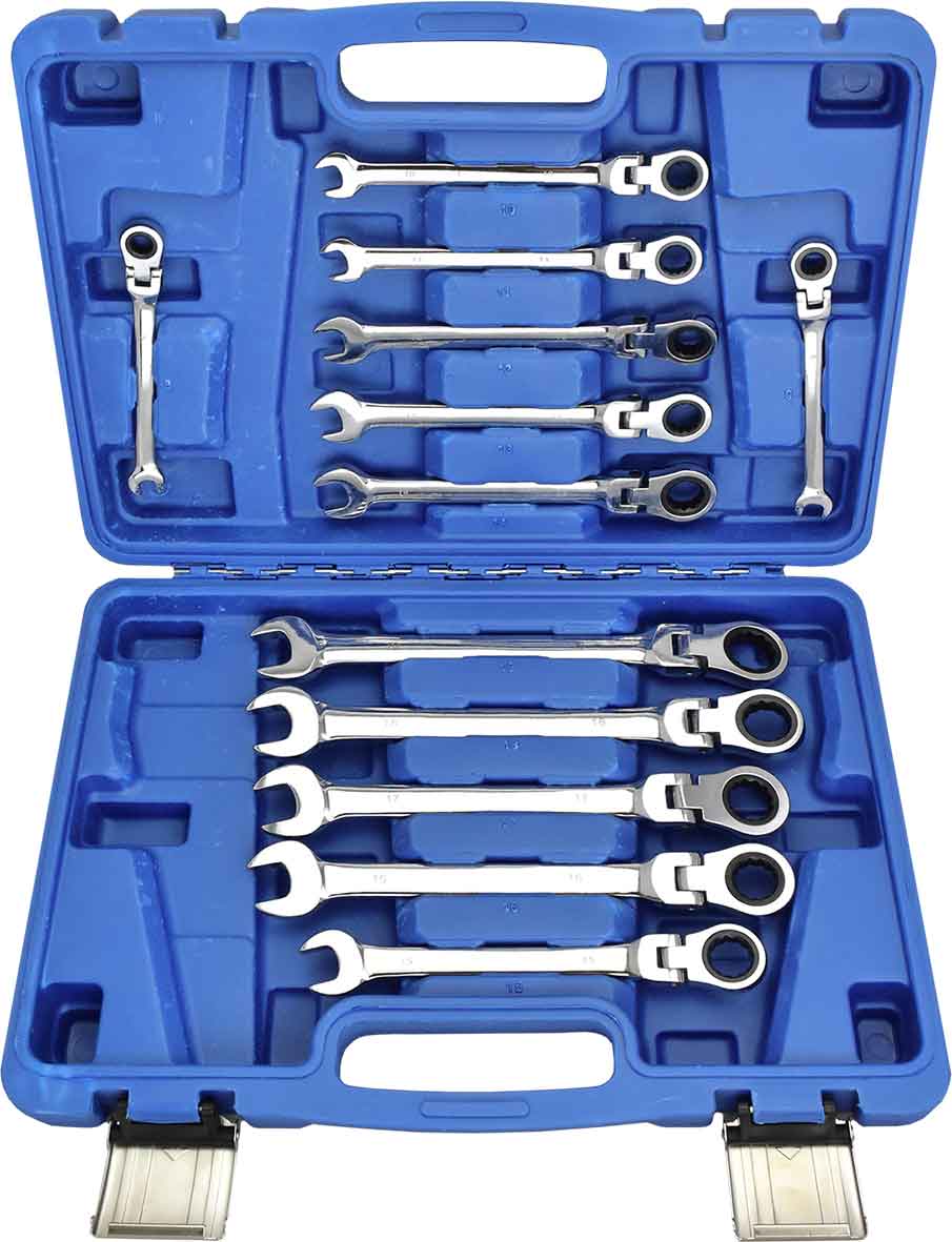 12pc FLEXIBLE HEAD RATCHET COMBINATION SPANNER SET