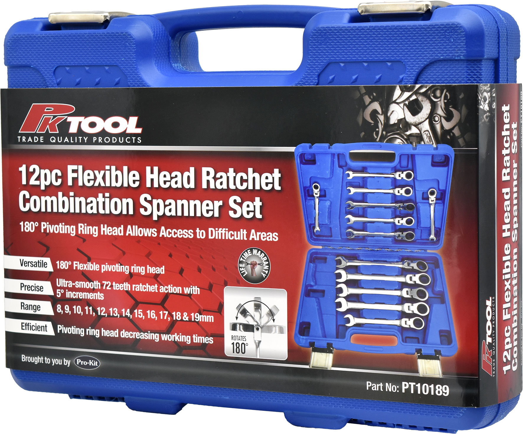 12pc FLEXIBLE HEAD RATCHET COMBINATION SPANNER SET