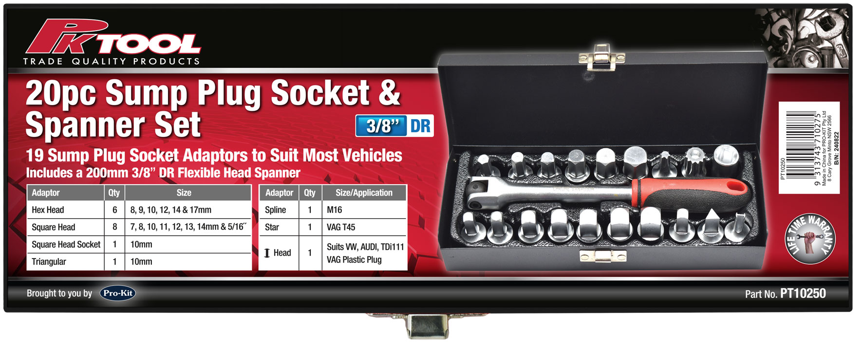 20pc 3/8″ DRIVE SUMP PLUG SOCKET & SPANNER SET