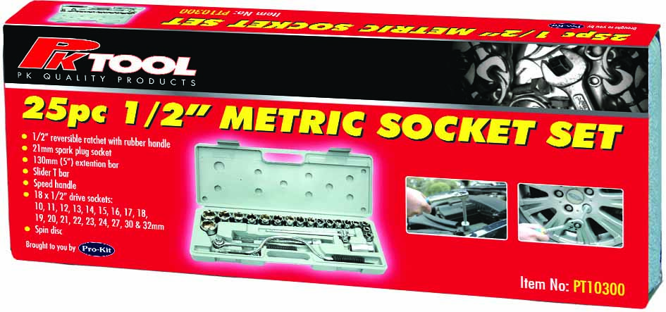 25pc 1/2” DRIVE METRIC SOCKET SET