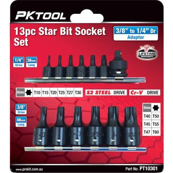 13pc 3/8” to 1/4” Dr Star Bit Socket Set