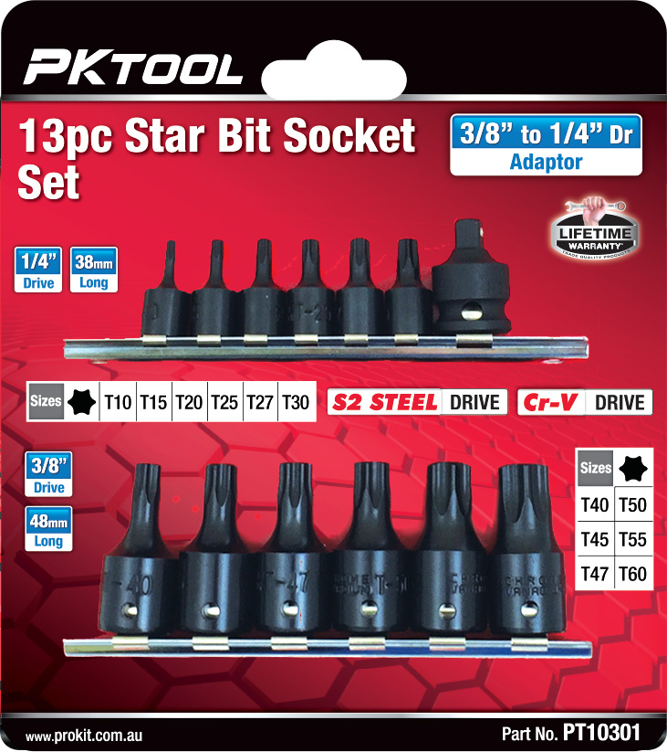 13pc 3/8” to 1/4” Dr Star Bit Socket Set