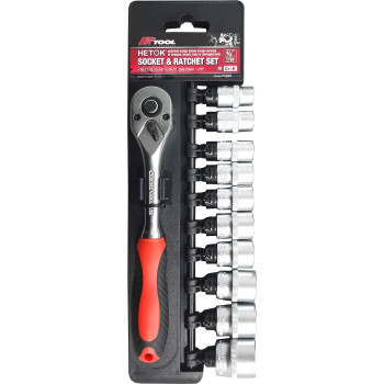 11pc 200mm 3/8” Dr Hetok Socket & Ratchet Set