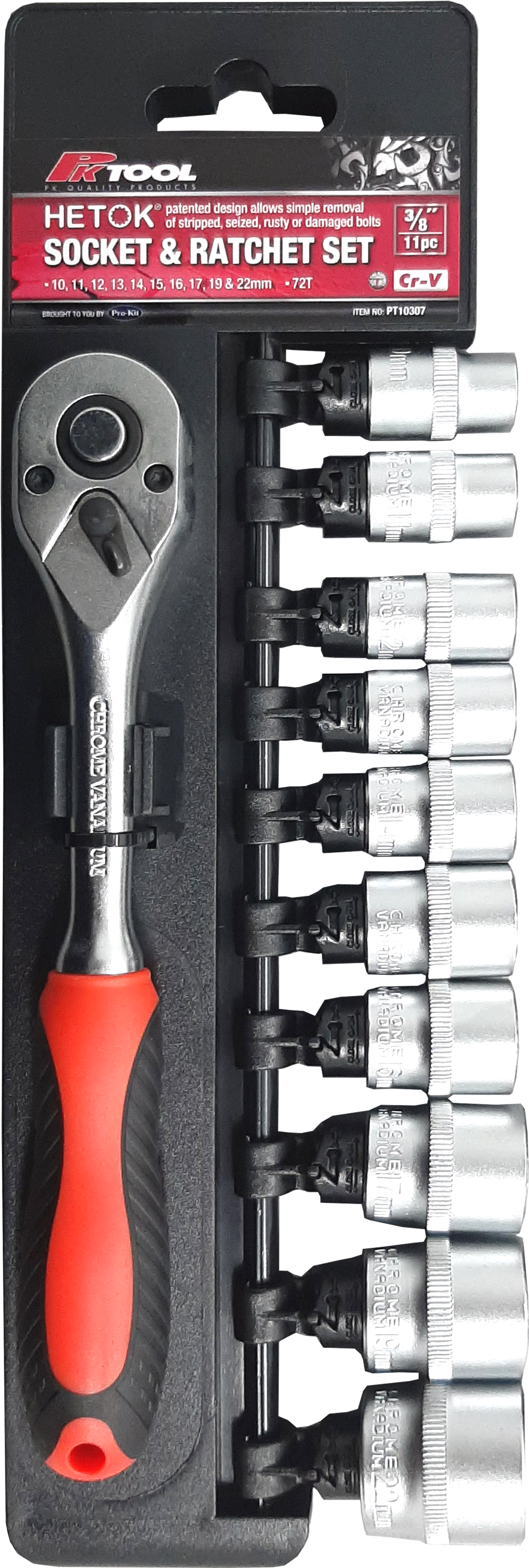 11pc 200mm 3/8” Dr Hetok Socket & Ratchet Set