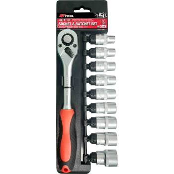 11pc 250mm 1/2” Dr Hetok Socket & Ratchet Set