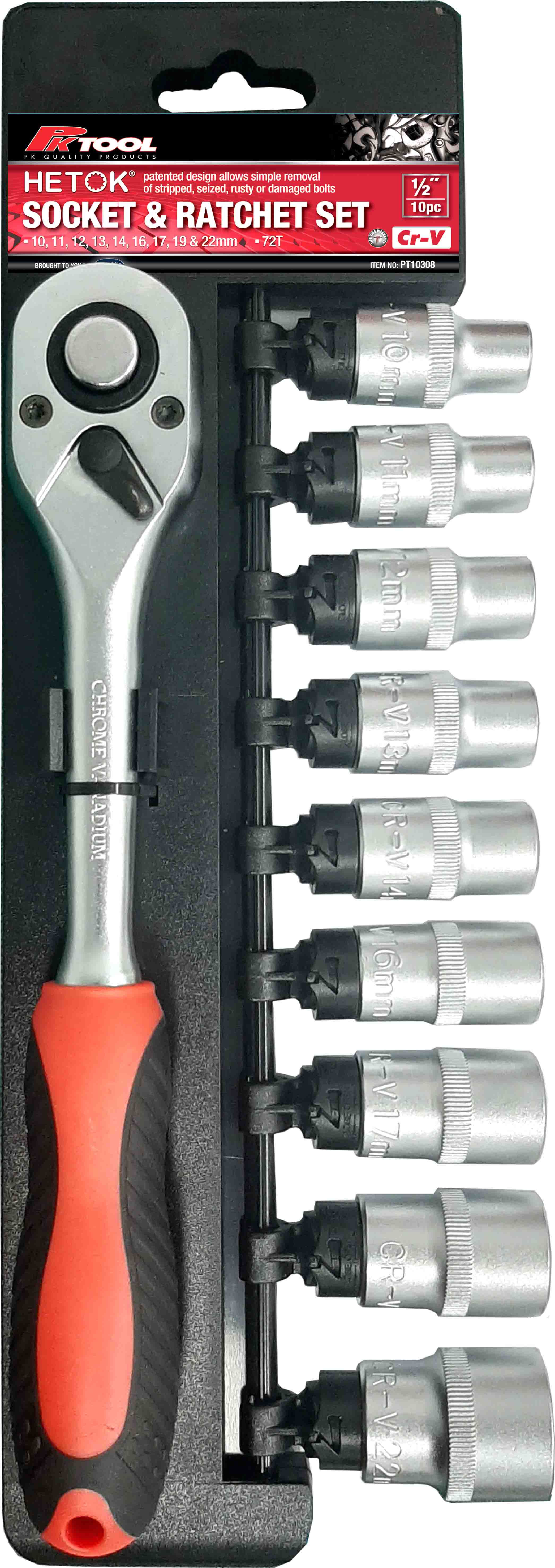 11pc 250mm 1/2” Dr Hetok Socket & Ratchet Set