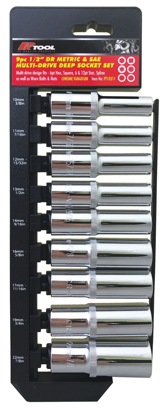 9pc 1/2″ DR METRIC & SAE CR-V MULTI-DRIVE DEEP SOCKET SET