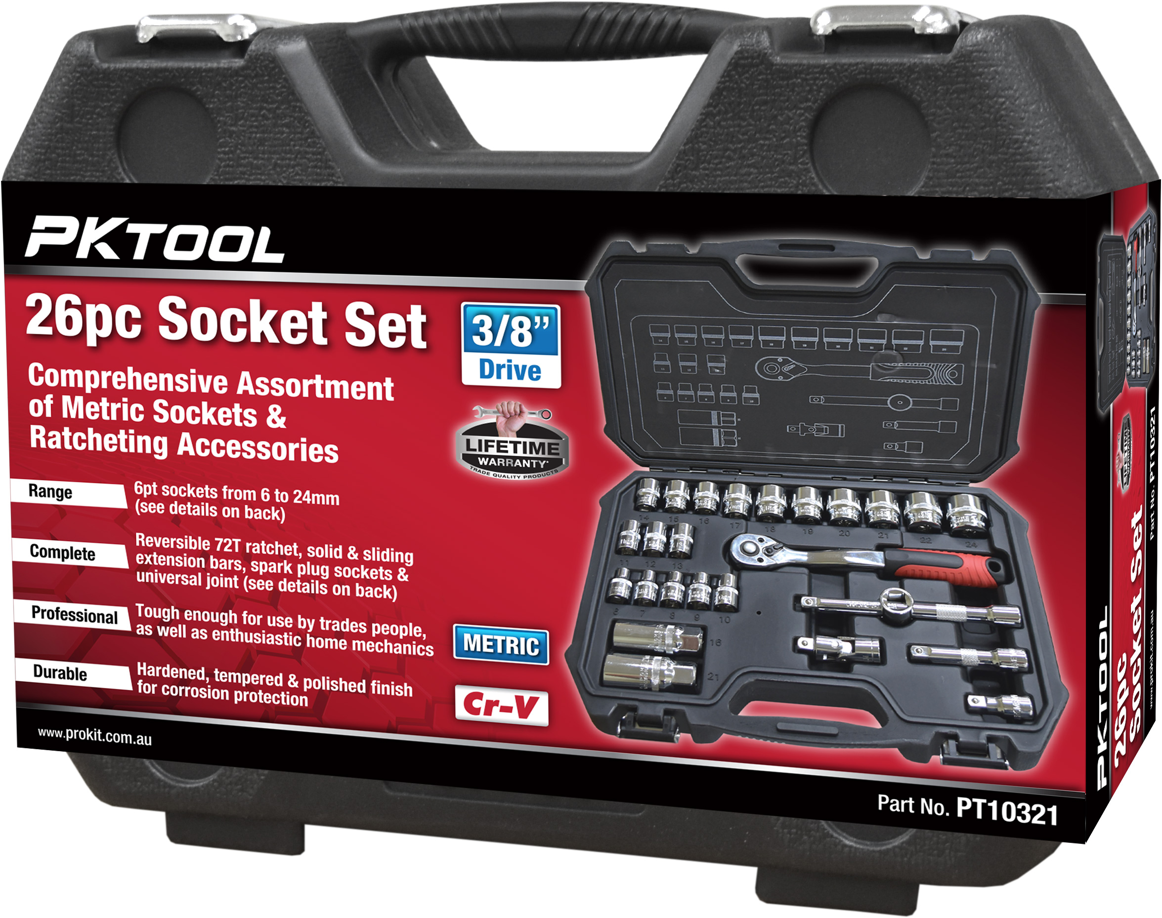 26pc 3/8” Dr Metric Socket Set