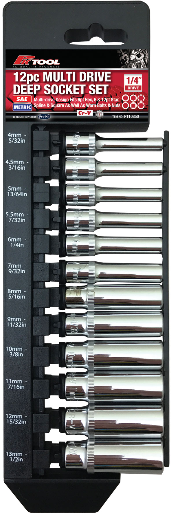 12pc 1/4″DR METRIC & SAE CR-V MULTI-DRIVE DEEP SOCKET SET