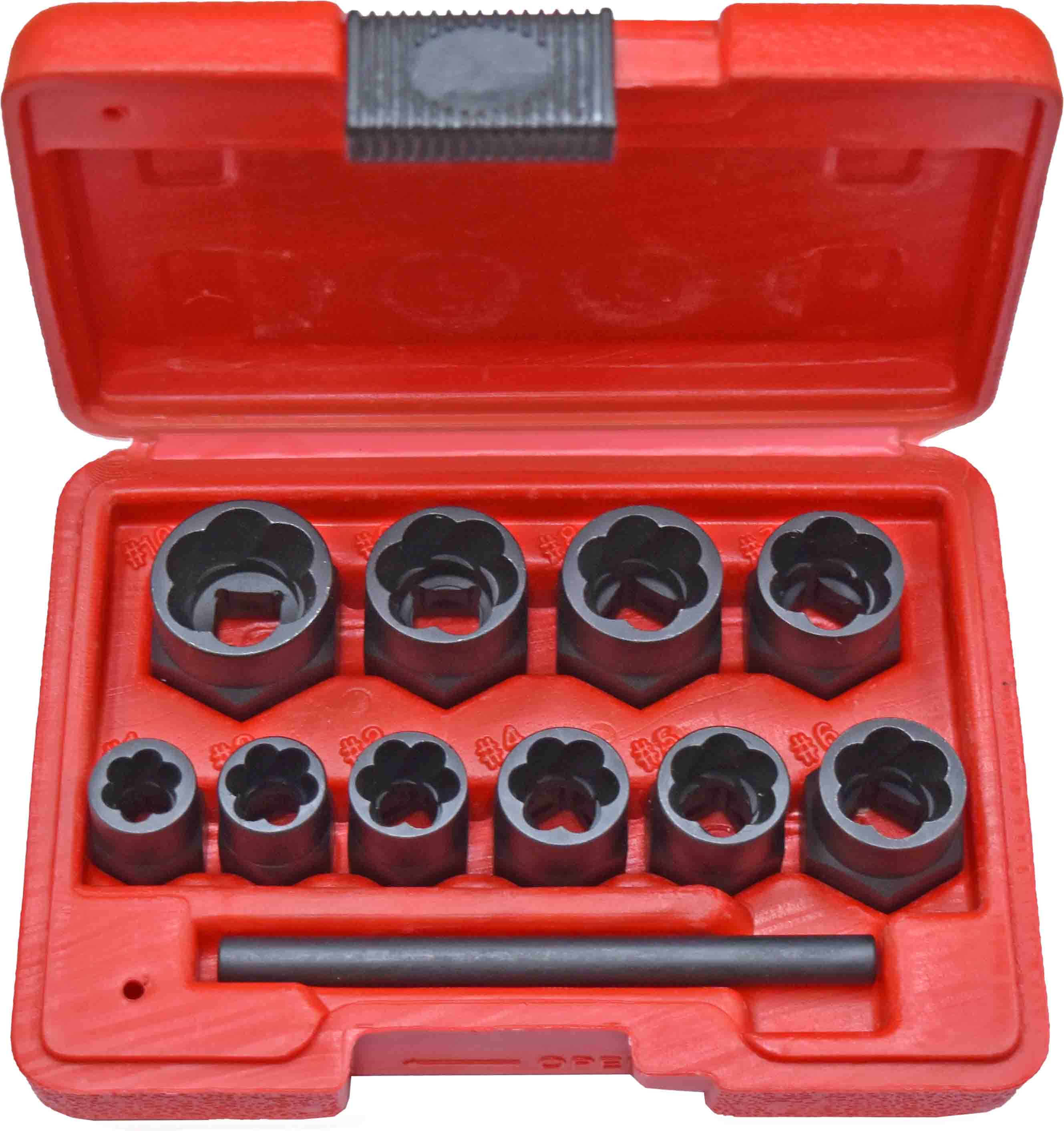 11pc 3/8” Dr Low Profile Spiral Twist Extractor Socket Set
