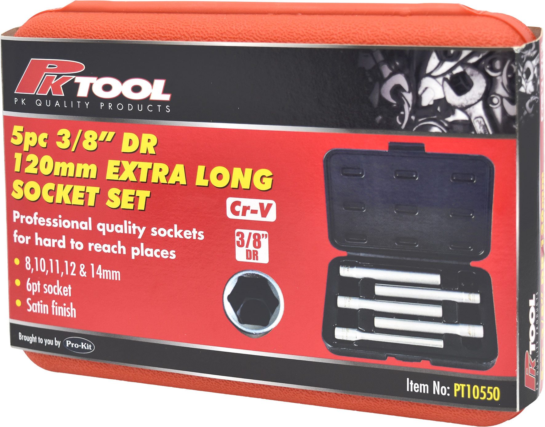 5pc 120mm 3/8” DRIVE 6PT Cr-V EXTRA LONG SOCKET TRADESMANS SET
