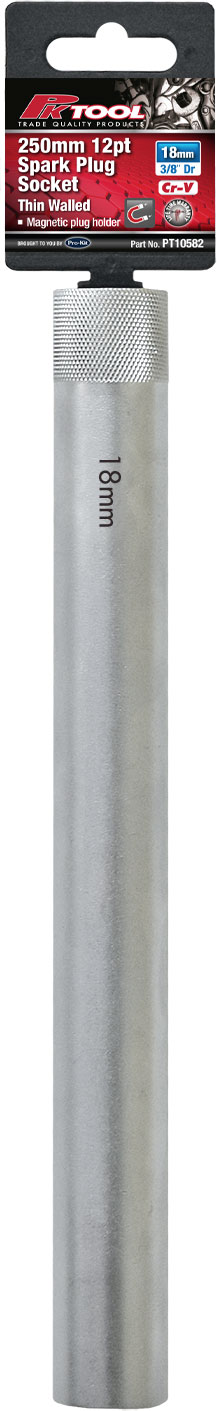 18mm 3/8” DRIVE 12PT Cr-V 250mm EXTRA LONG THIN WALLED SPARK PLUG SOCKET