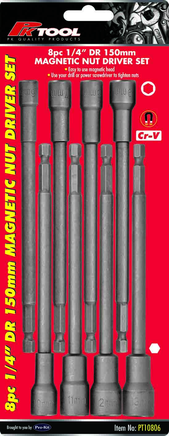 8pc 1/4” DR 150mm MAGNETIC SOCKET NUT DRIVER SET