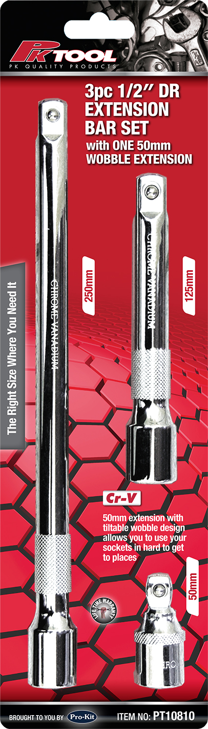 3pc 1/2” DR CR-V WOBBLE SOCKET EXTENSION BAR SET