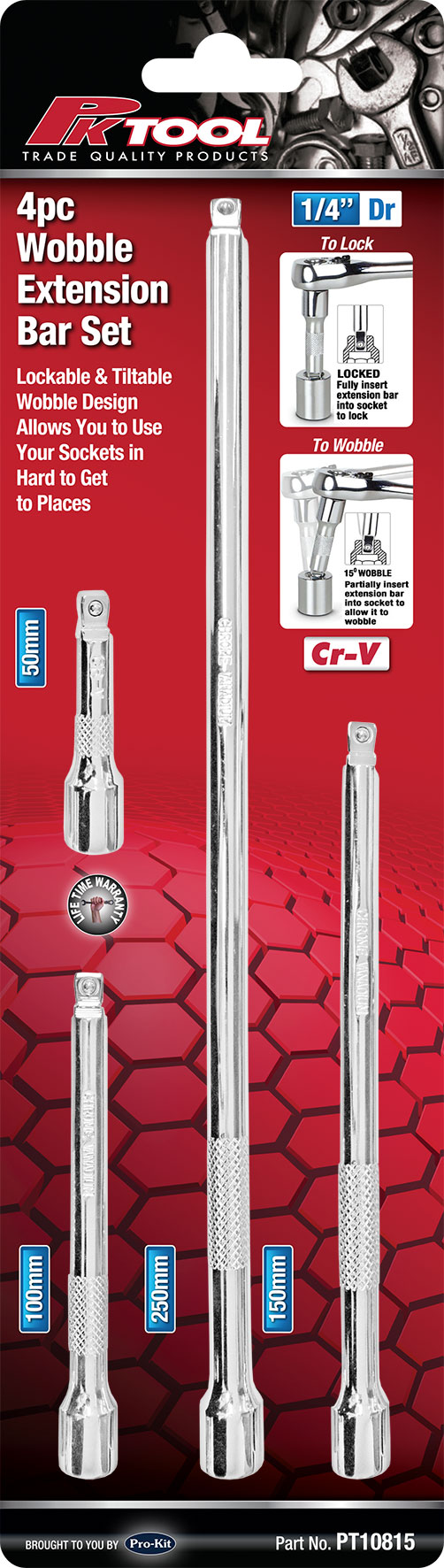 4pc 1/4” DR Cr-V WOBBLE EXTENSION BAR