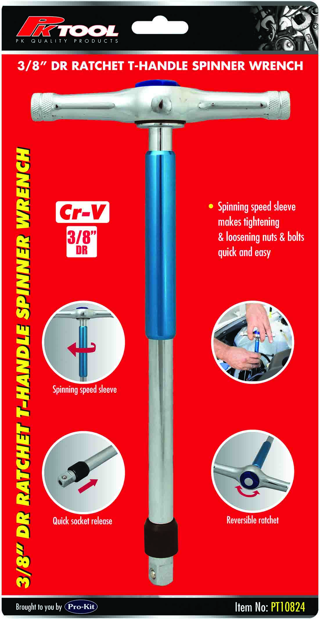 260mm 3-WAY T-HANDLE RATCHETING SPINNER Cr-V SOCKET SPANNER
