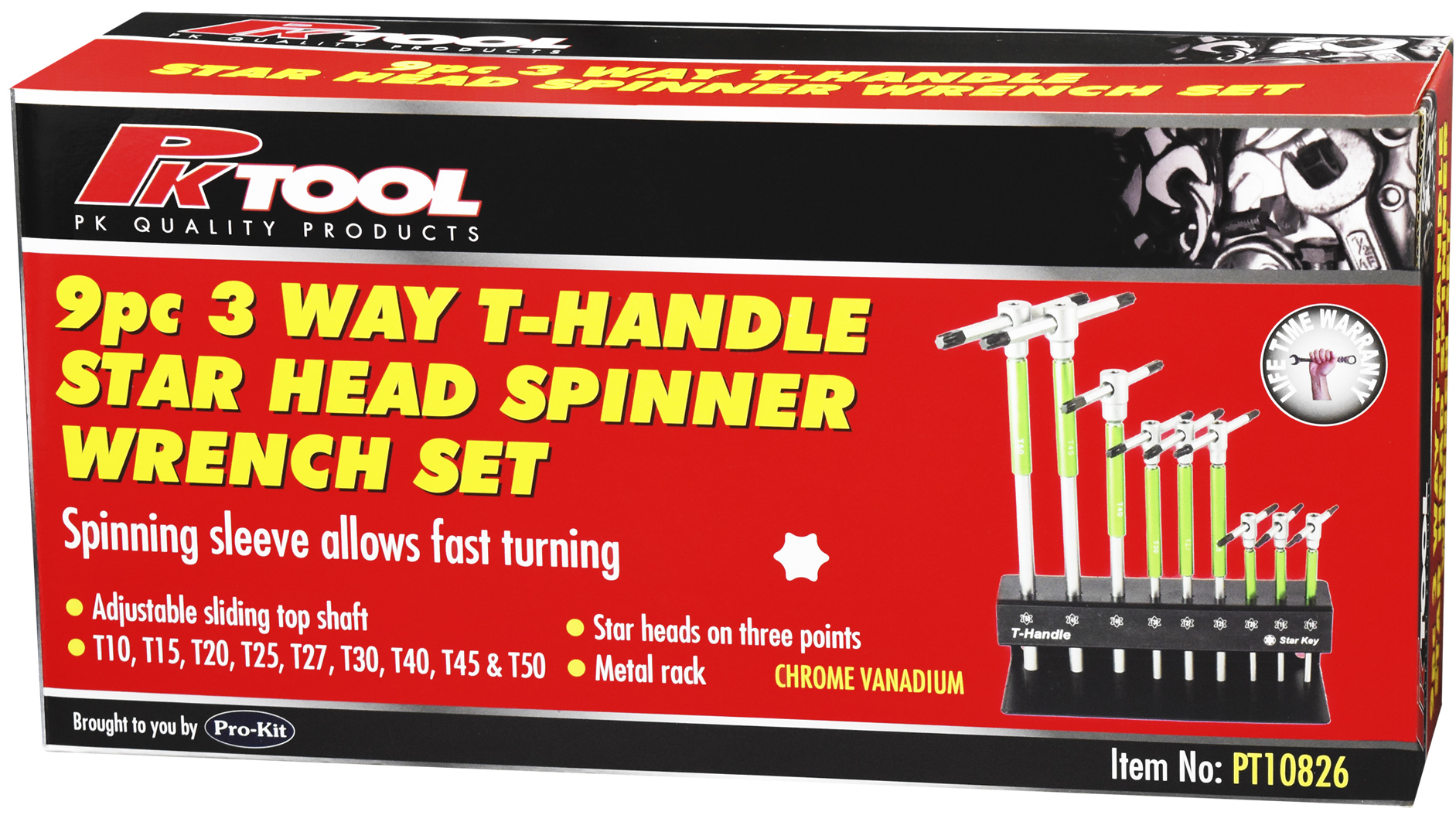 9pc STAR 3 WAY SPINNER T-HANDLE WRENCH SET