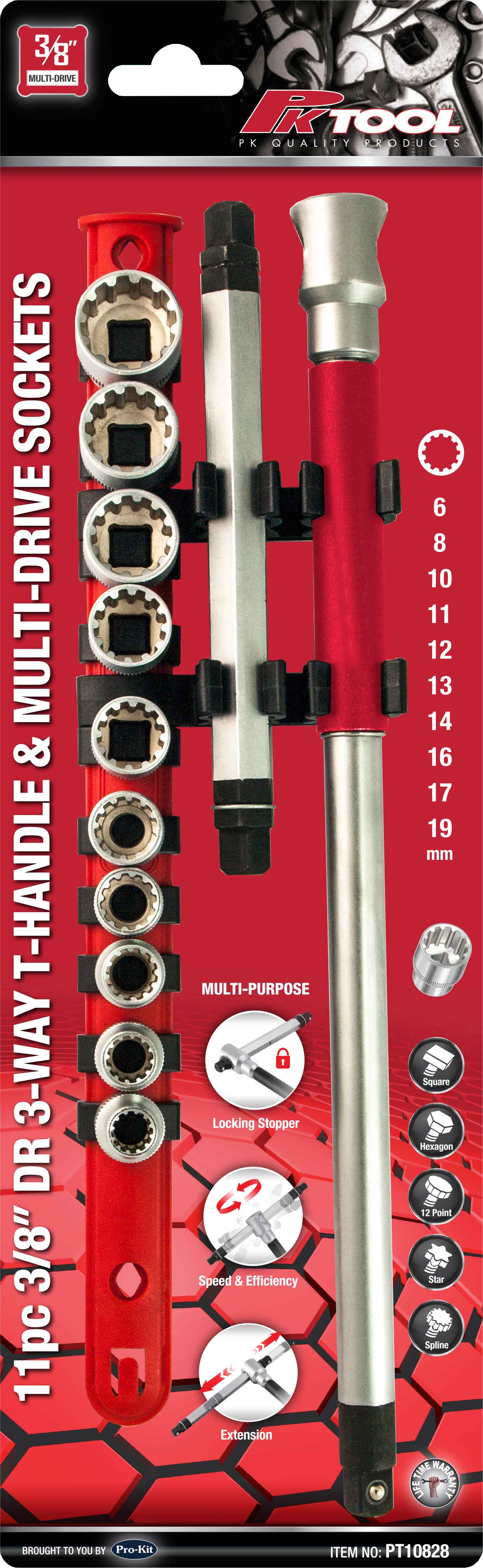 11pc 3/8” Dr 3 Way T-Handle & Multi-Drive Sockets