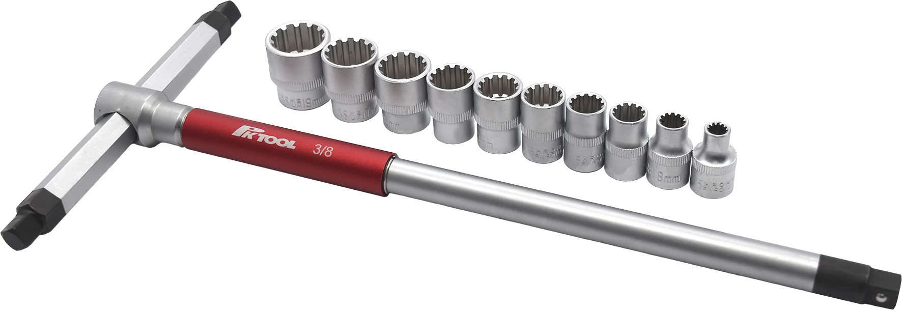 11pc 3/8” Dr 3 Way T-Handle & Multi-Drive Sockets