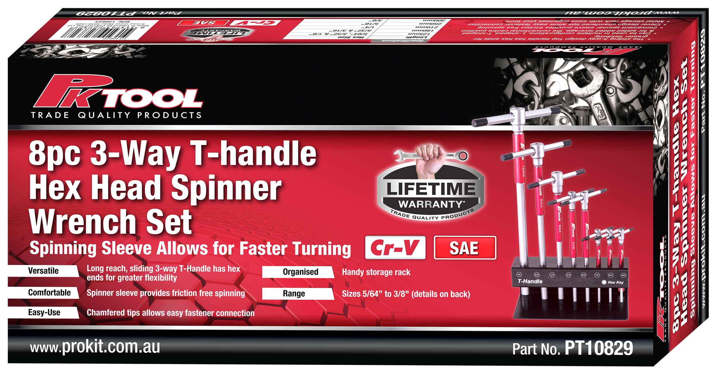 8pc 3-Way T-handle Hex Head Spinner Wrench Set