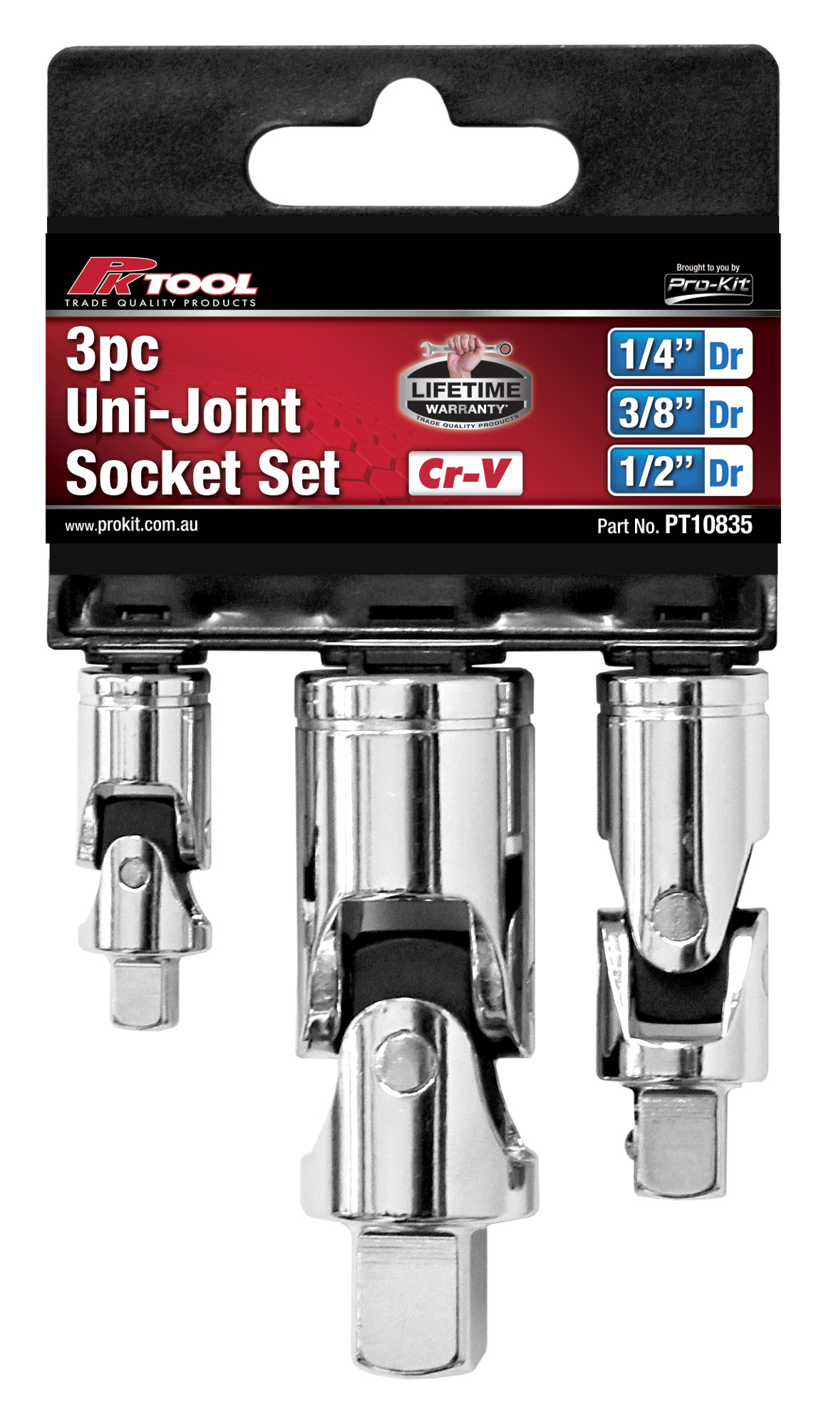 3pc 1/4”, 3/8” & 1/2” Dr Socket Universal Joint Drive Set