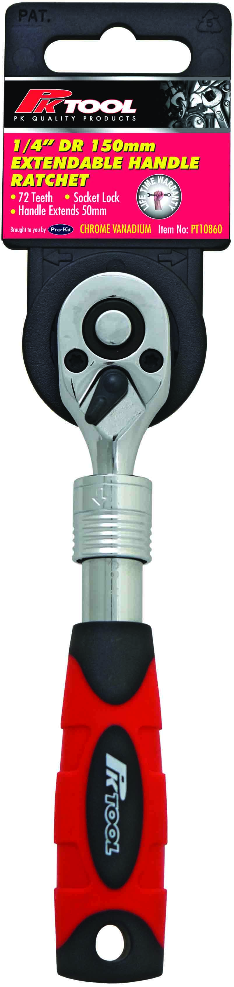 1/4″ DR 150mm EXTENDABLE HANDLE Cr-V RATCHET with 72 TEETH RANGE
