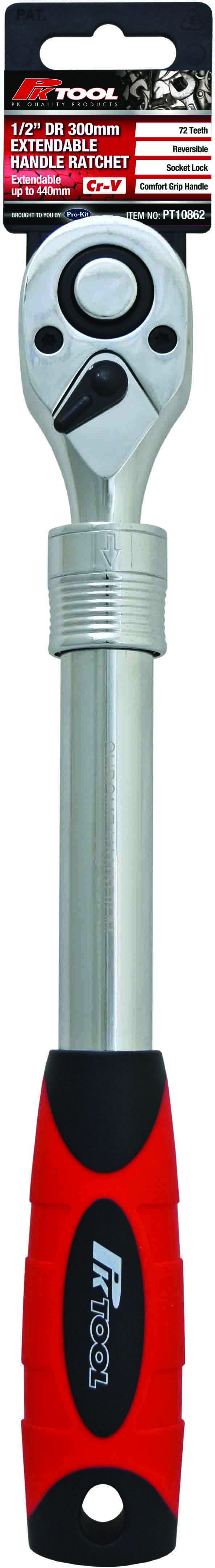 1/2″ DR 300mm EXTENDABLE HANDLE Cr-V RATCHET with 72 TEETH RANGE