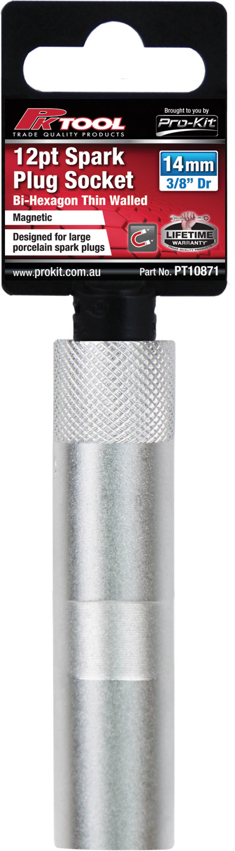 3/8” DRIVE 12PT Cr-V 14mm MINI THIN WALLED 90mm LONG SPARK PLUG SOCKET WITH MAGNETIC PLUG HOLDER