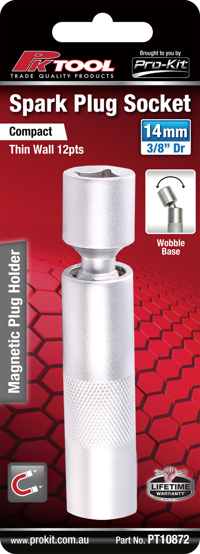 14MM 3/8” DR MAGNETIC THIN WALL WOBBLE SPARK PLUG SOCKET