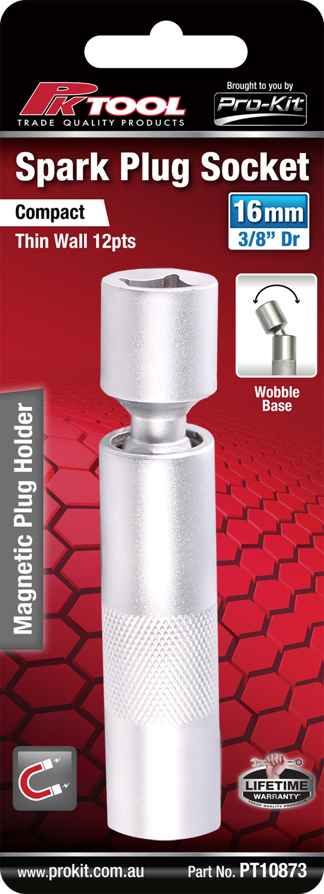 16MM 3/8” DR MAGNETIC THIN WALL WOBBLE SPARK PLUG SOCKET
