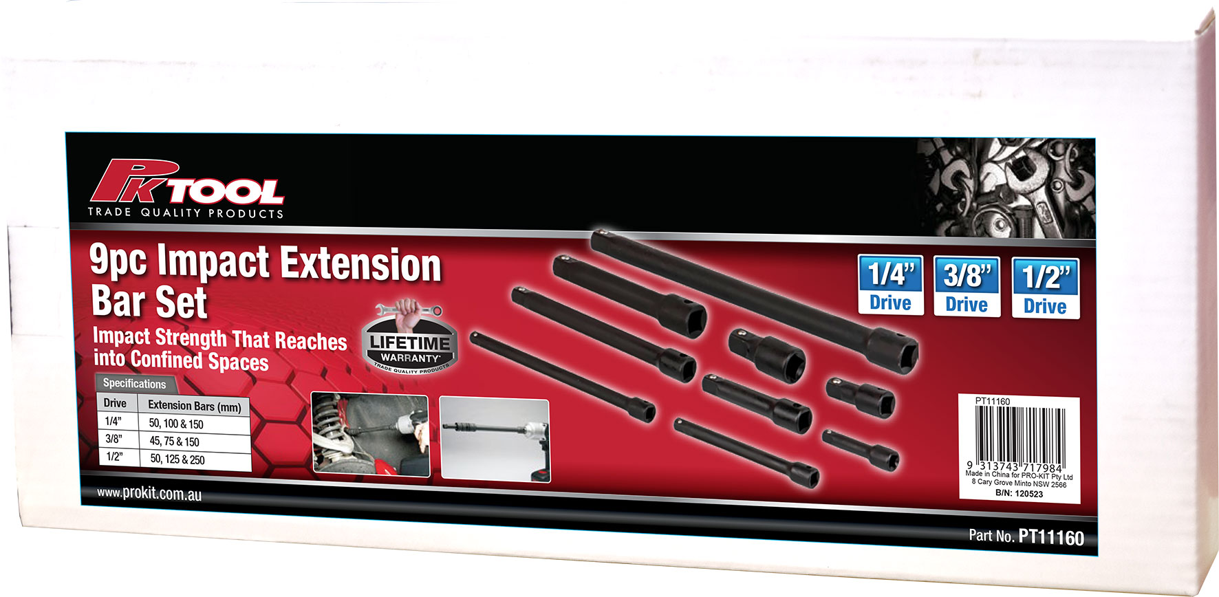 9pc 1/4″, 1/2″ & 3/8″ DR SOCKET EXTENSION SET
