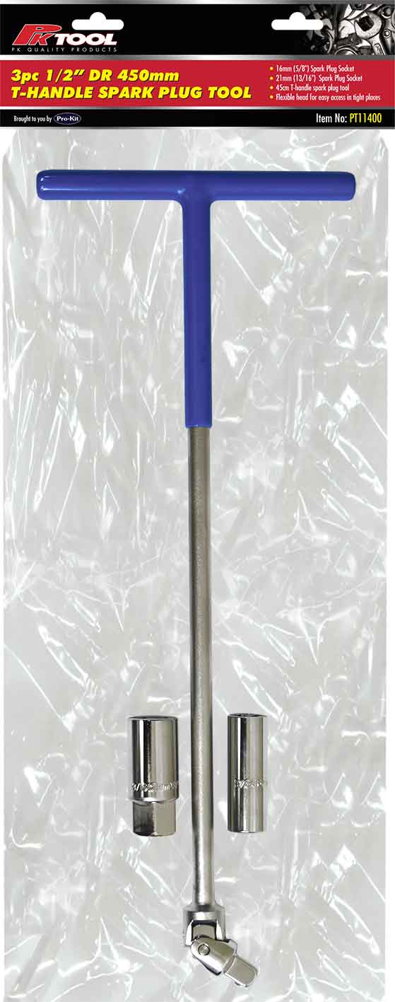 3pc 3/8” DR SUPER HEAVY DUTY EXTRA LONG 450mm T-HANDLE SPARK PLUG SPANNER SET