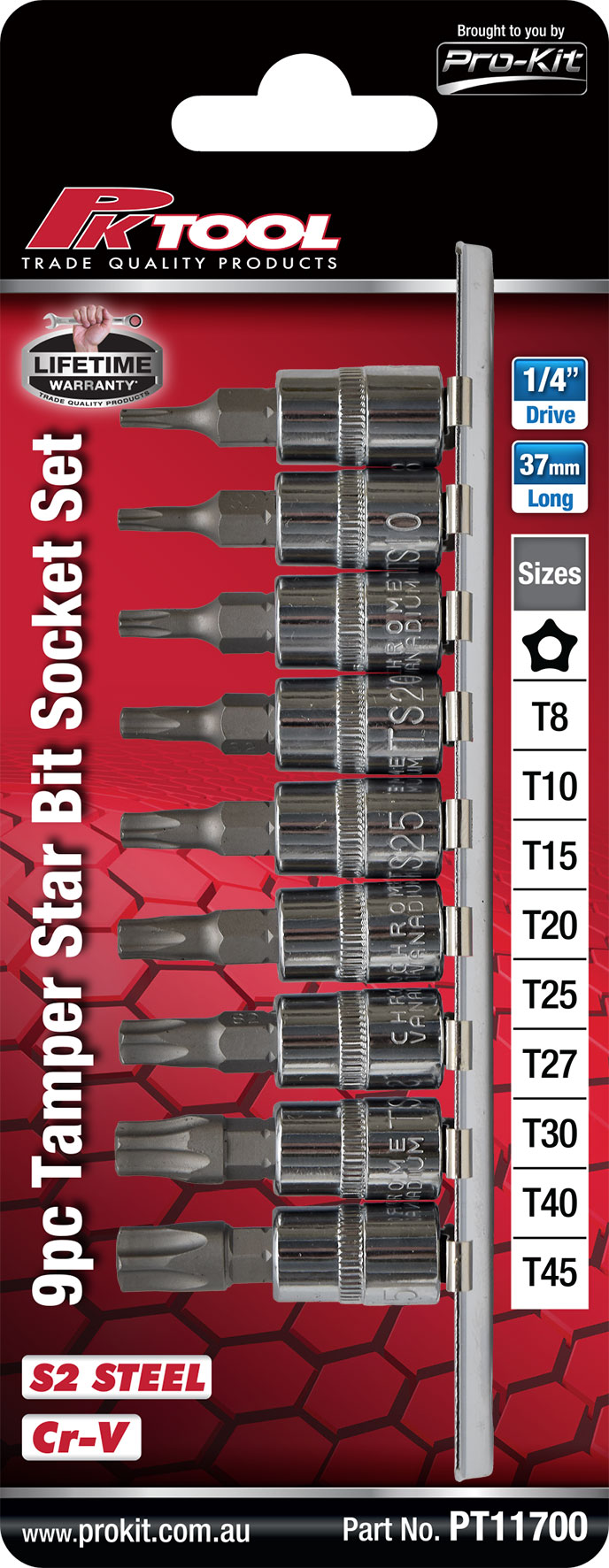 9pc 37mm 1/4” Dr Tamper Proof Star Bits Socket Set 5pt