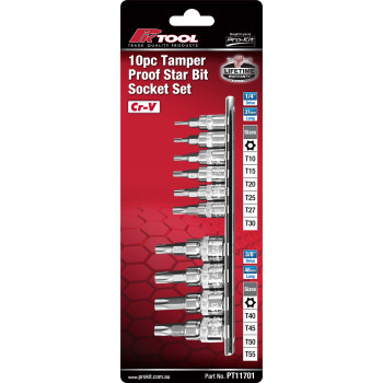 10pc 3/8” to 1/4” Tamper Proof Star Bit Socket Set 6pt 