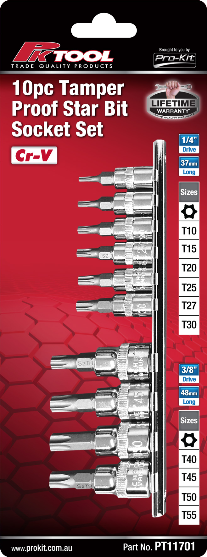 10pc 3/8” to 1/4” Tamper Proof Star Bit Socket Set 6pt 