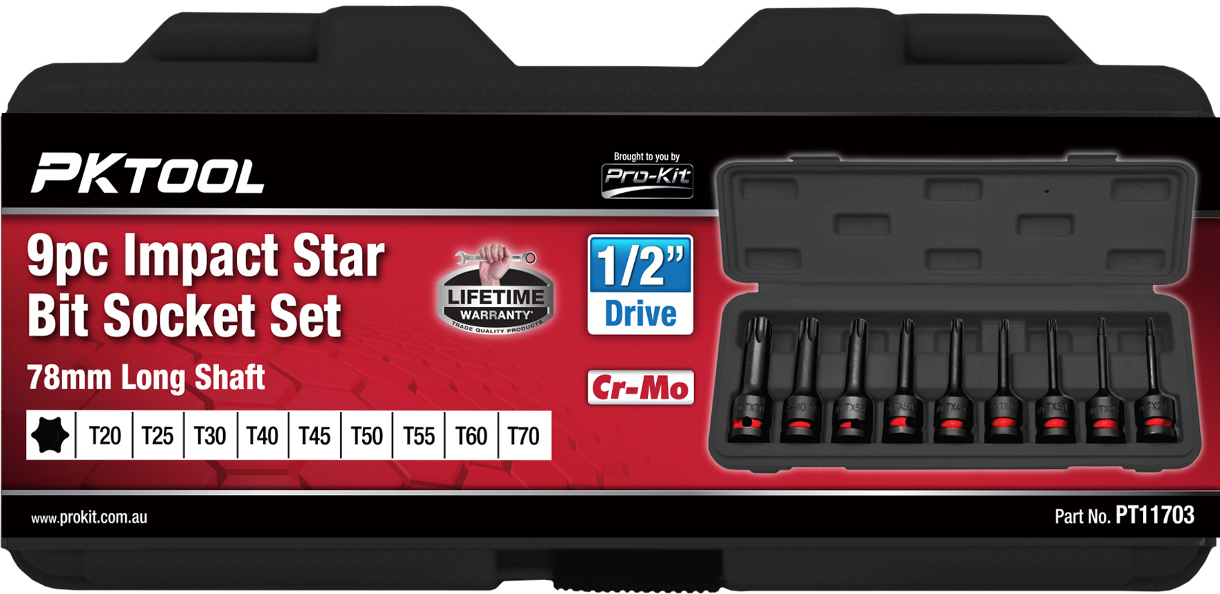 9pc 78mm 1/2” Dr Impact Star Bit Socket Set